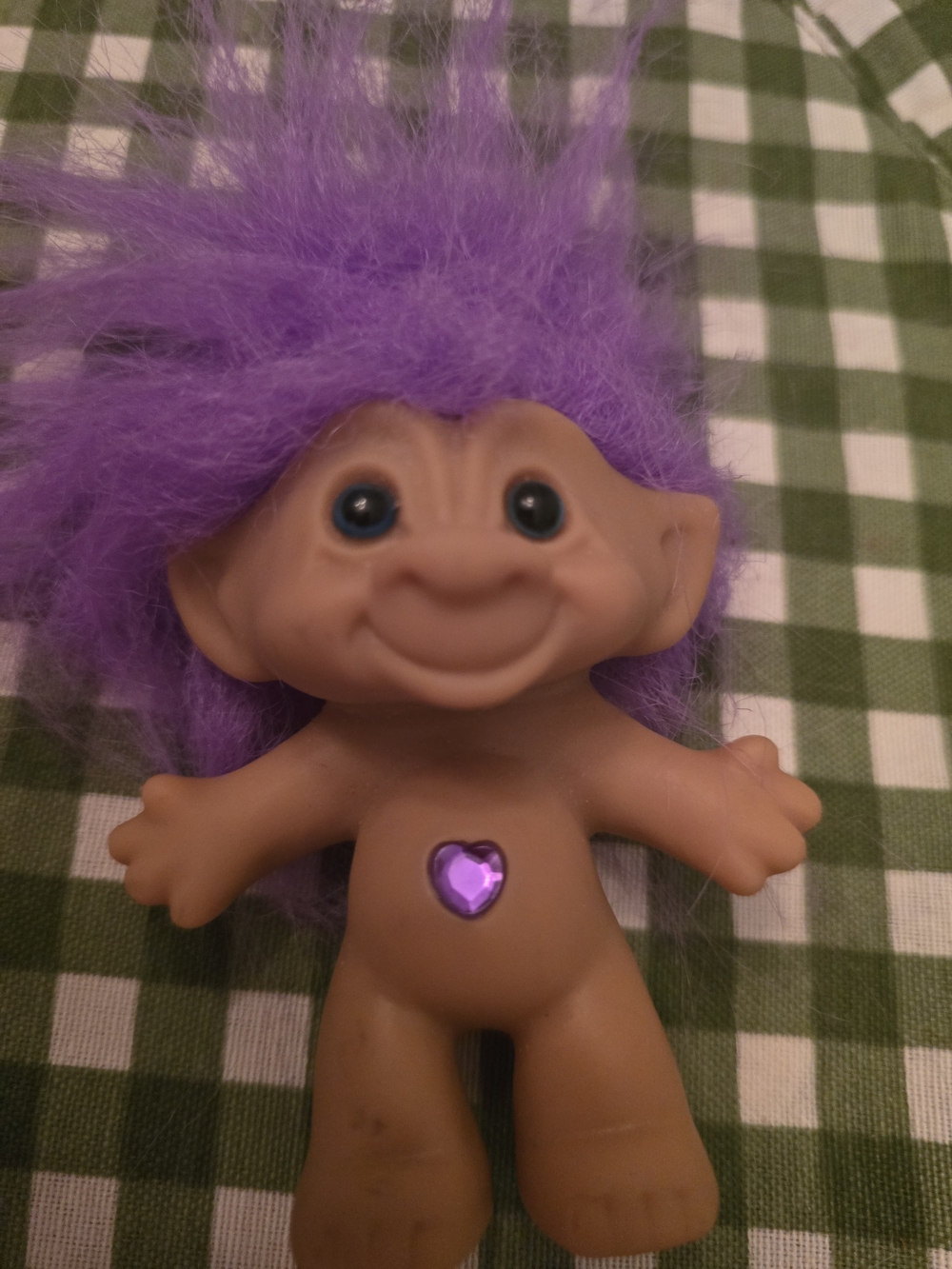 Vintage ACE Novelty purple  Hair 3" Troll With Purple Belly Jewel Star Blue Eyes